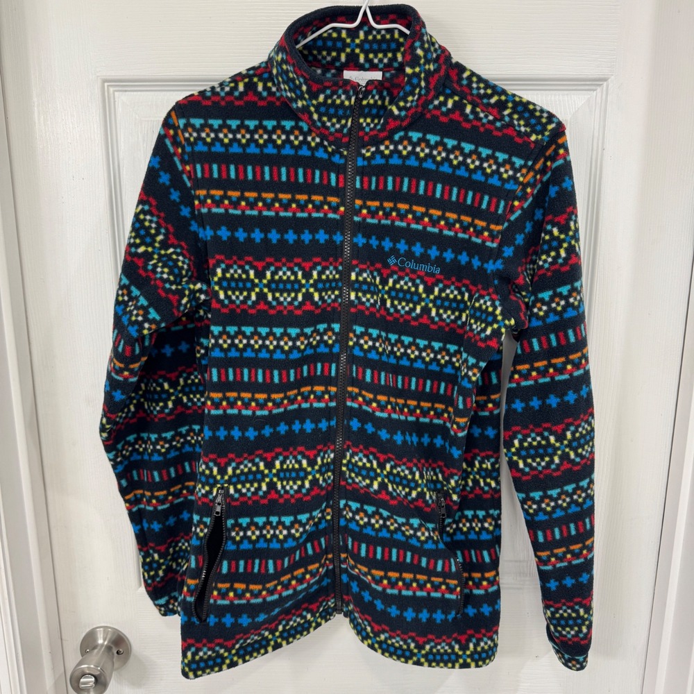 Columbia Women's Fleece Jacket Colorful Fair Isle Print Full Zip Size L